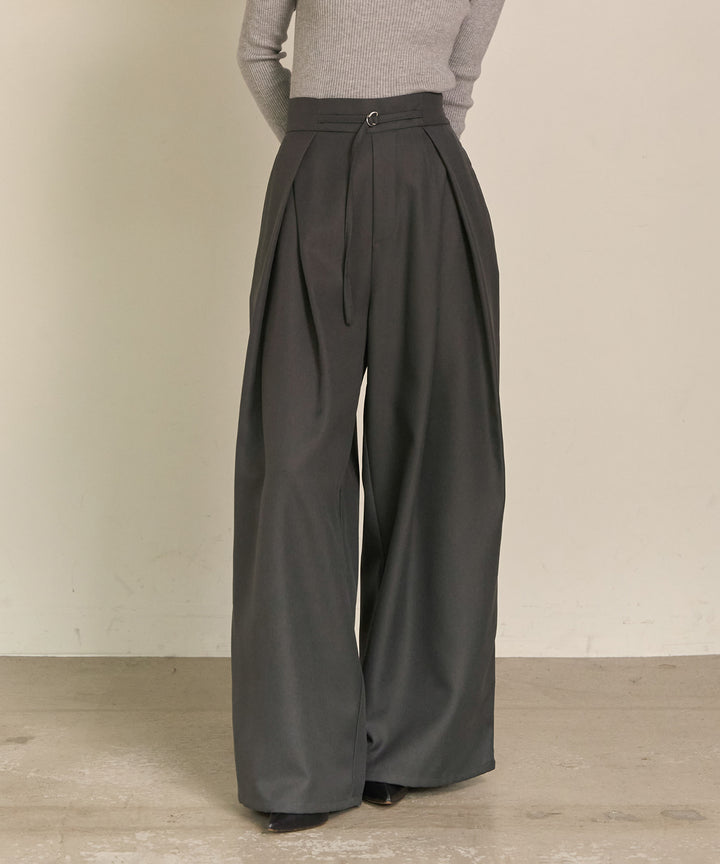 [SET]Double Chester Check Coat+Smooth Soft H/N Top+Wrap Belt Wide Slacks