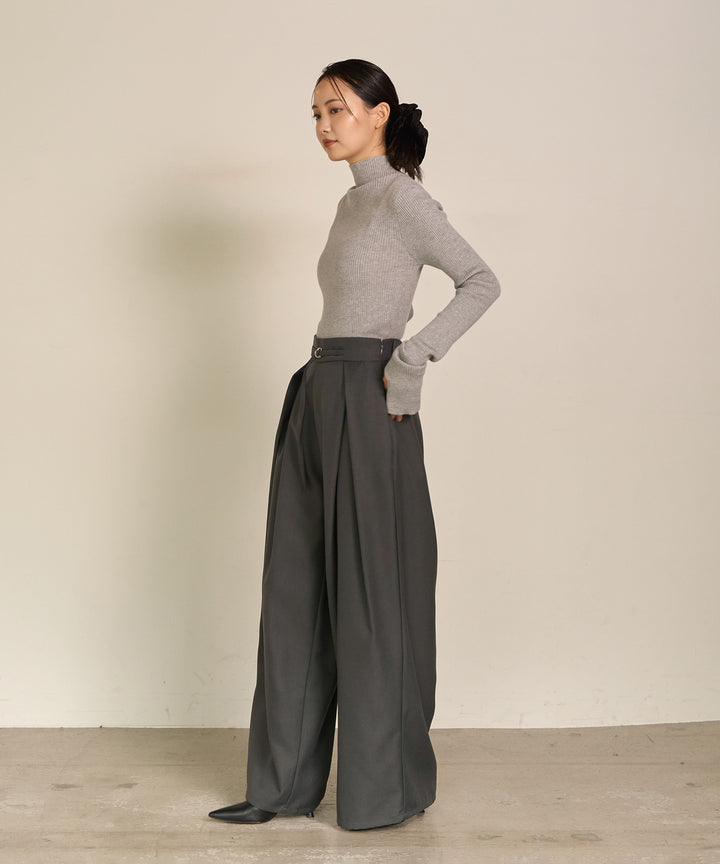 [SET]Double Chester Check Coat+Smooth Soft H/N Top+Wrap Belt Wide Slacks