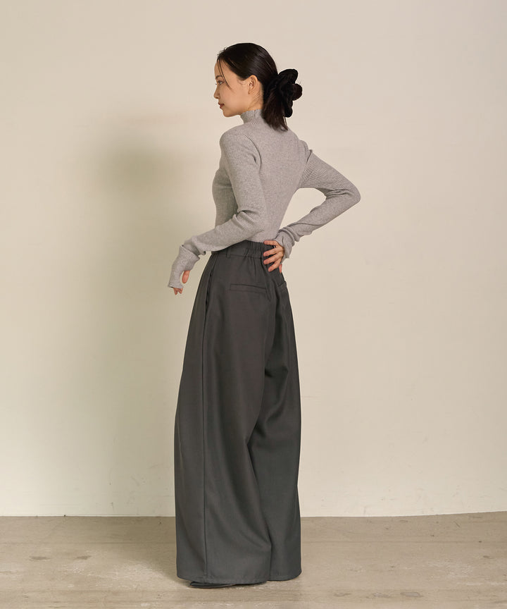[SET]Double Chester Check Coat+Smooth Soft H/N Top+Wrap Belt Wide Slacks