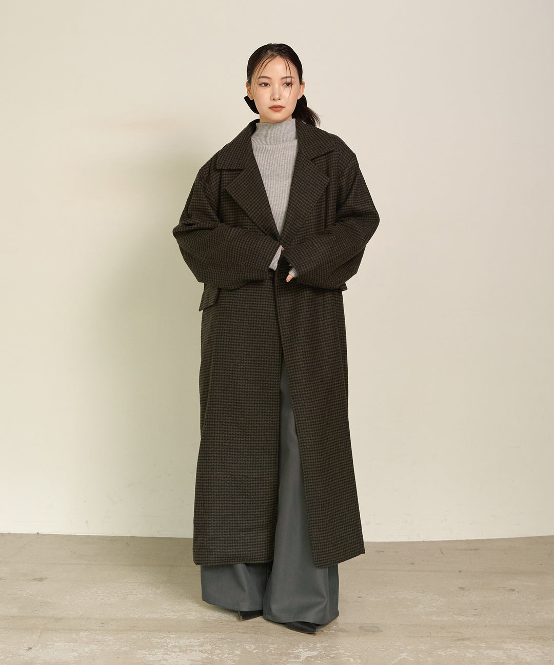 (eliuu)Double Chester Check Coat