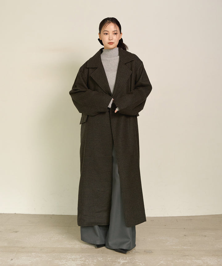 (eliuu)Double Chester Check Coat