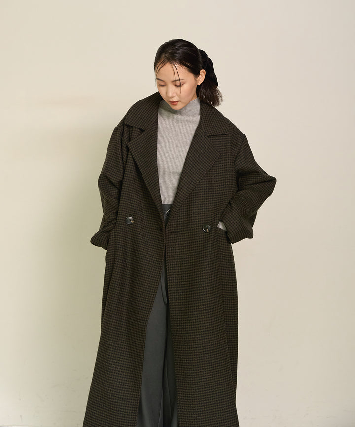 (eliuu)Double Chester Check Coat