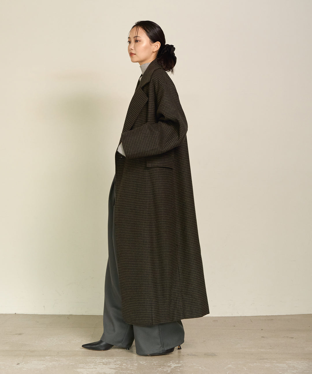 (eliuu)Double Chester Check Coat
