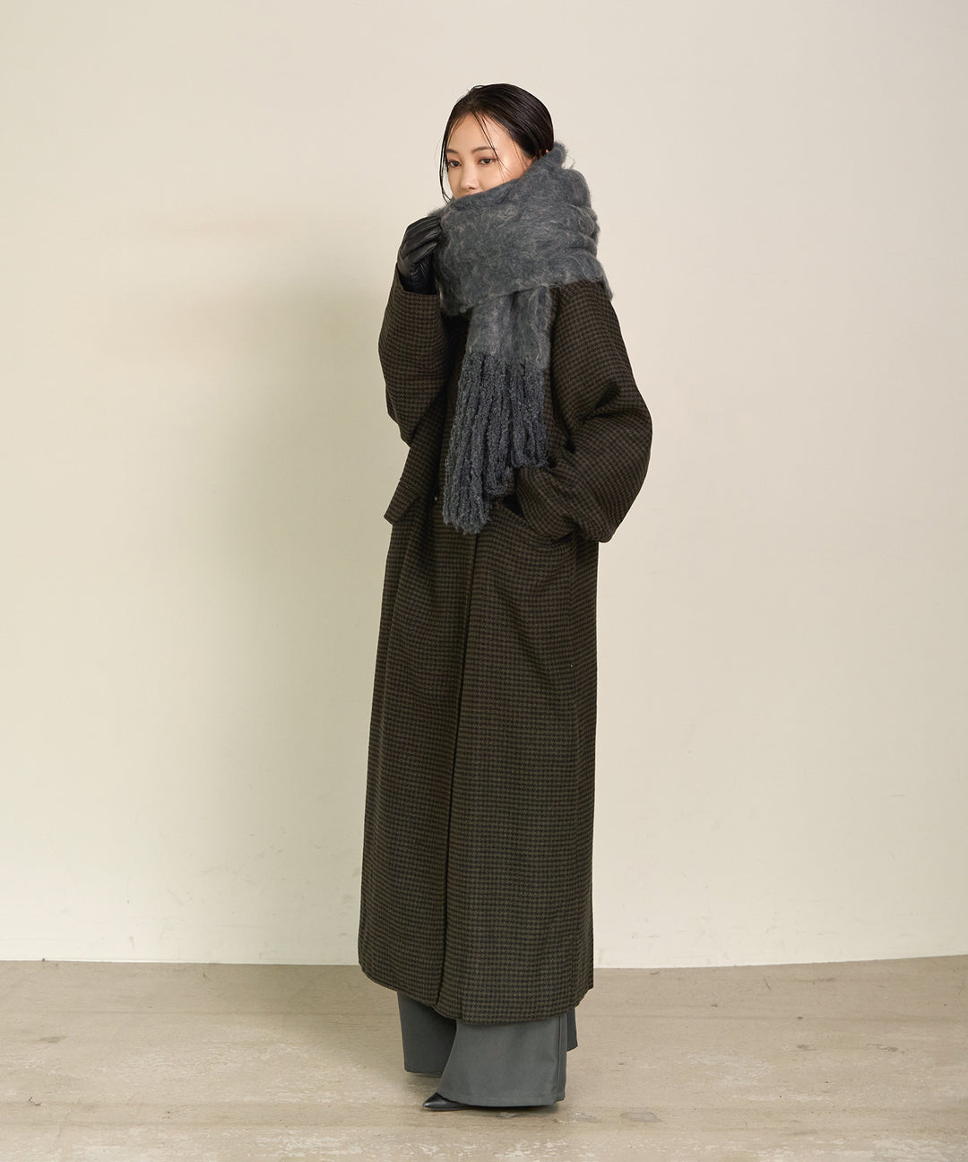 (eliuu)Double Chester Check Coat
