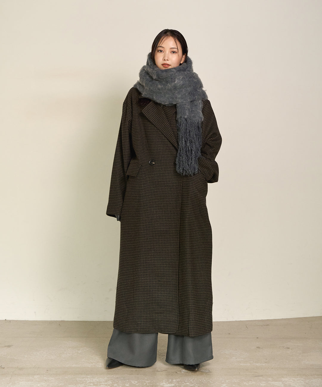 (eliuu)Double Chester Check Coat