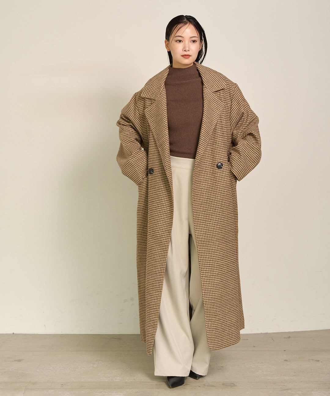 (eliuu)Double Chester Check Coat