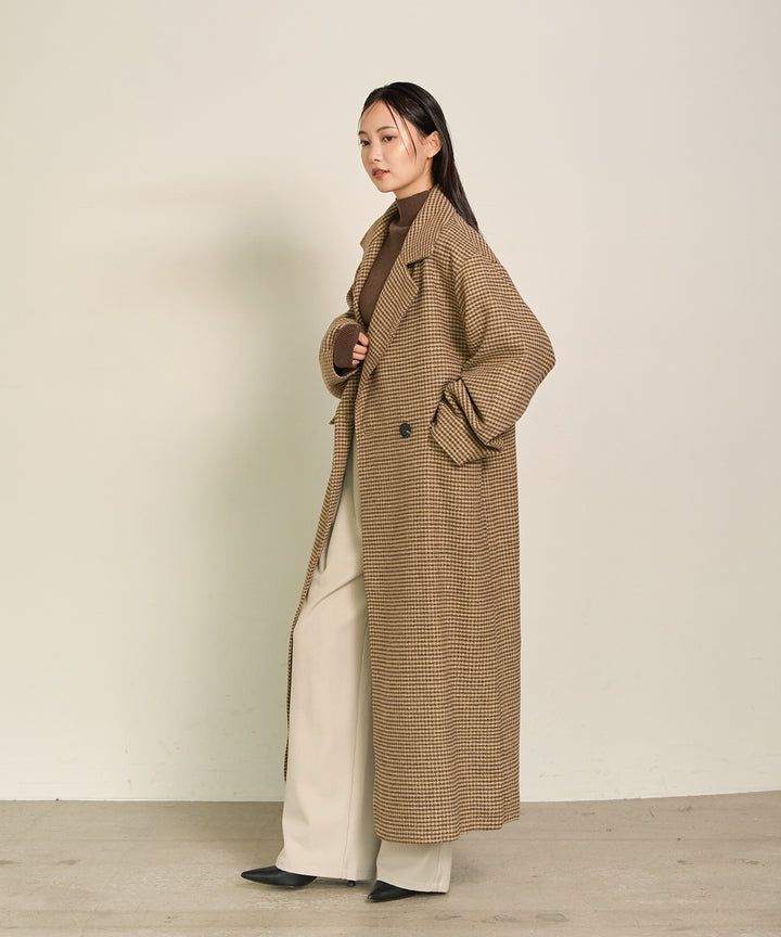 [SET]Double Chester Check Coat+Smooth Soft H/N Top+Wrap Belt Wide Slacks