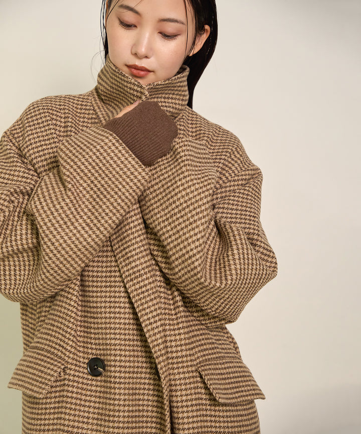 (eliuu)Double Chester Check Coat