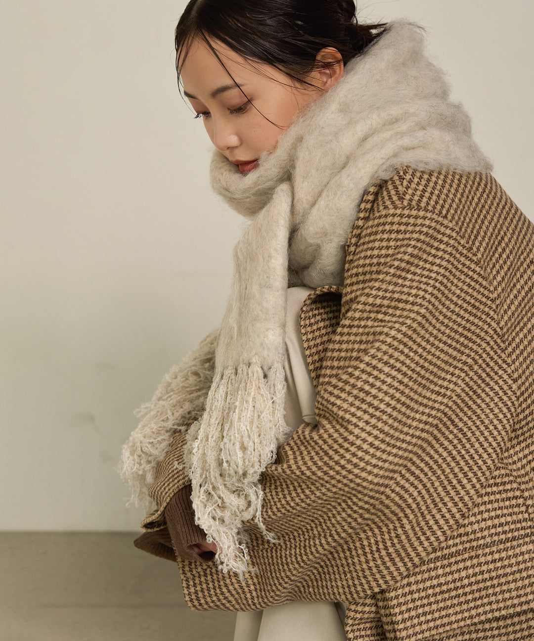 [SET]Double Chester Check Coat+Brush Warm Stall