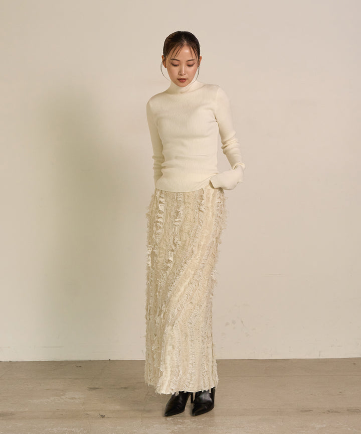 (eliuu)Pattern Fringe Knit Skirt