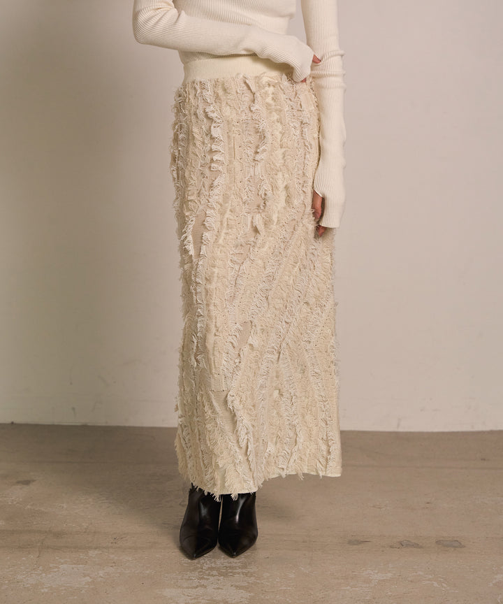 (eliuu)Pattern Fringe Knit Skirt