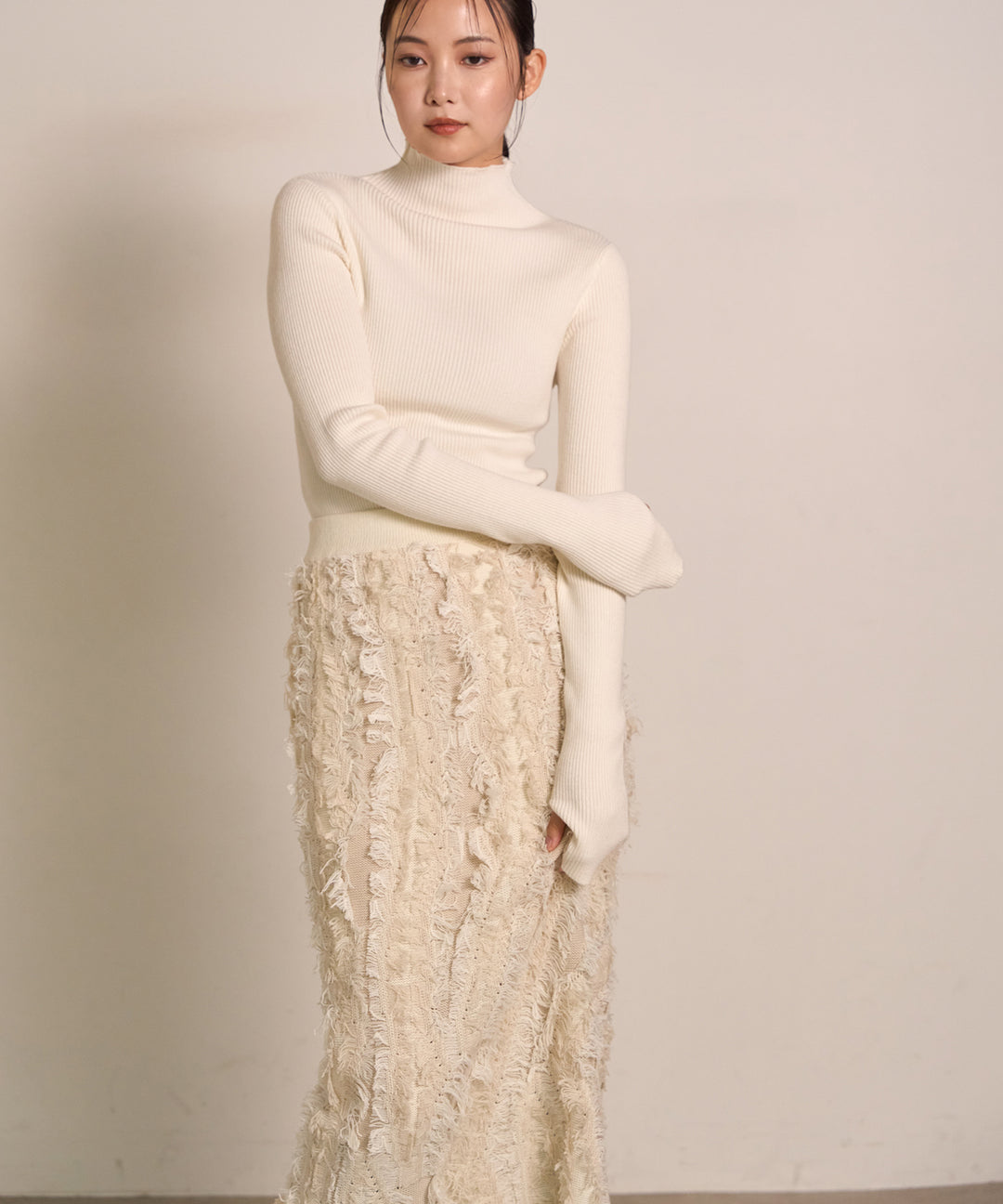 (eliuu)Pattern Fringe Knit Skirt