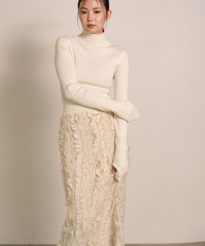 (eliuu)Pattern Fringe Knit Skirt