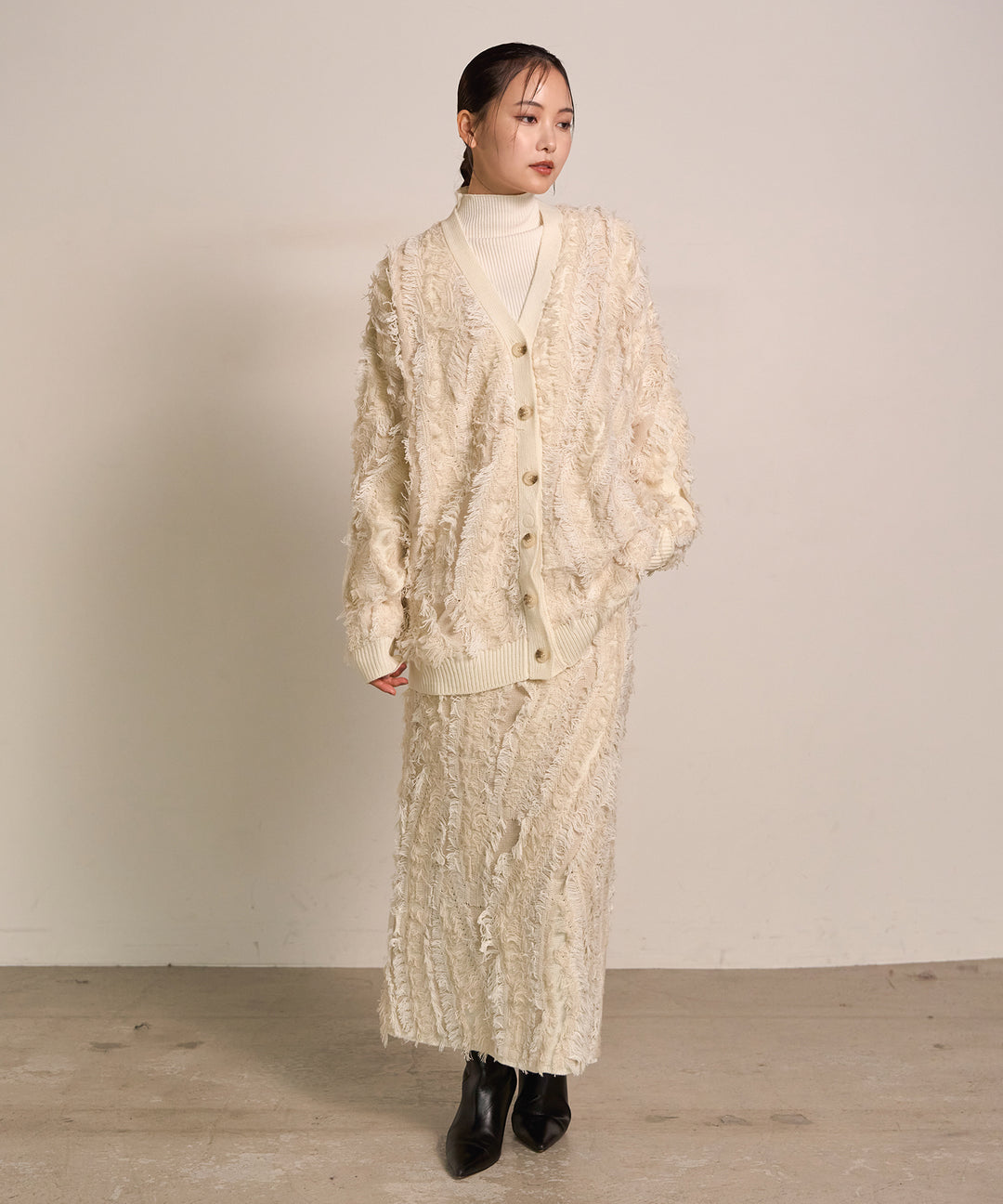 (eliuu)Pattern Fringe Knit Skirt