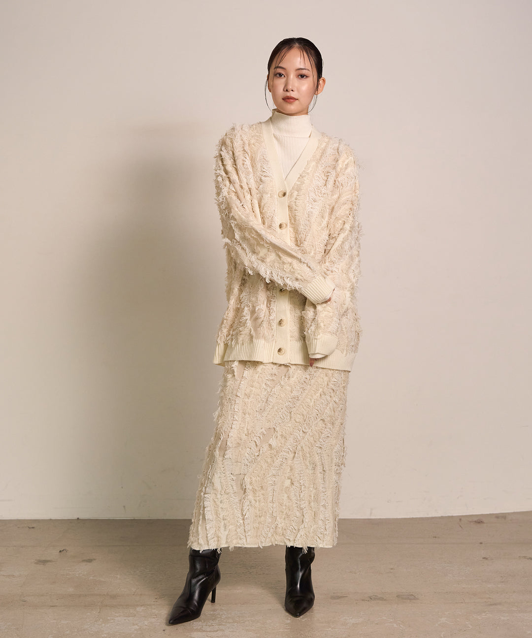 (eliuu)Pattern Fringe Knit Skirt