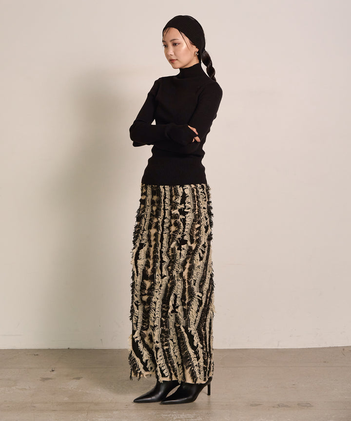 (eliuu)Pattern Fringe Knit Skirt