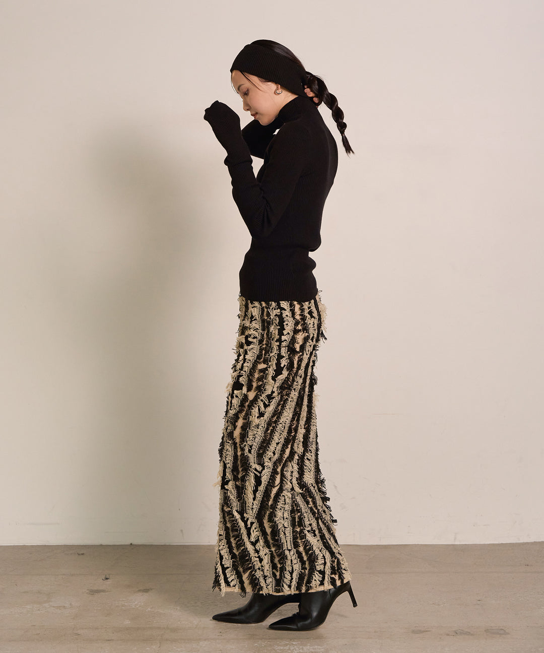 (eliuu)Pattern Fringe Knit Skirt