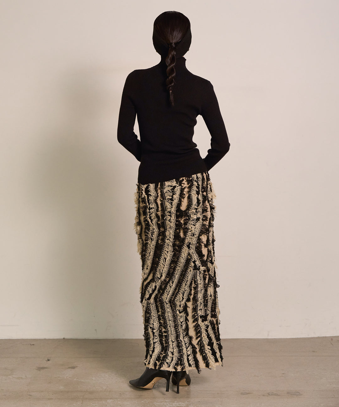 (eliuu)Pattern Fringe Knit Skirt