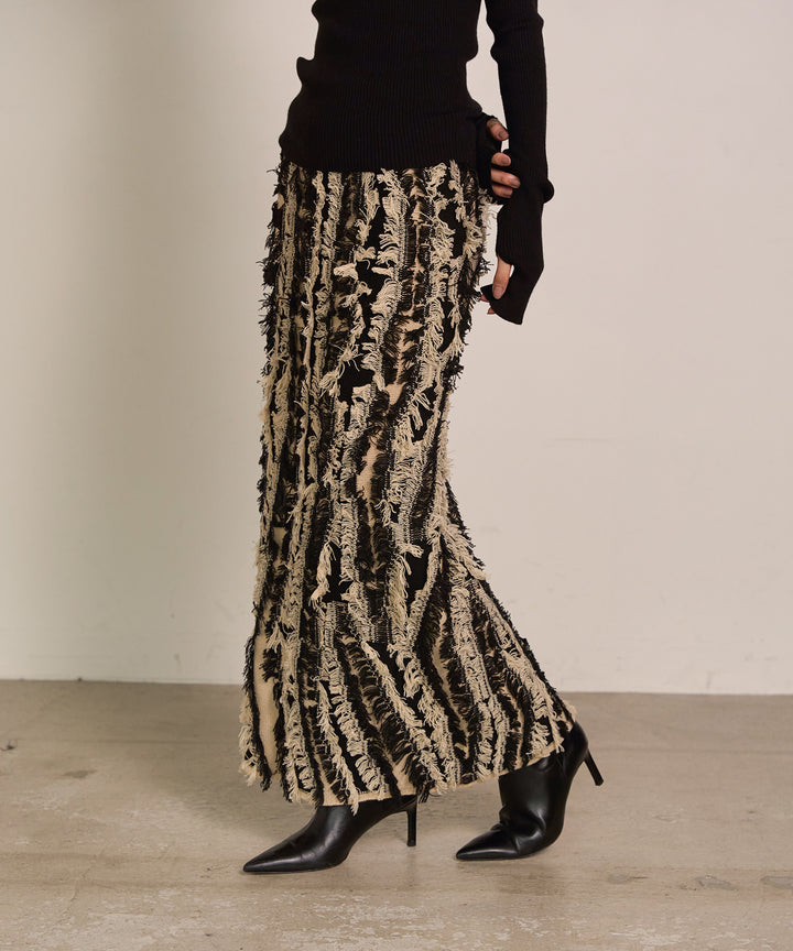 (eliuu)Pattern Fringe Knit Skirt