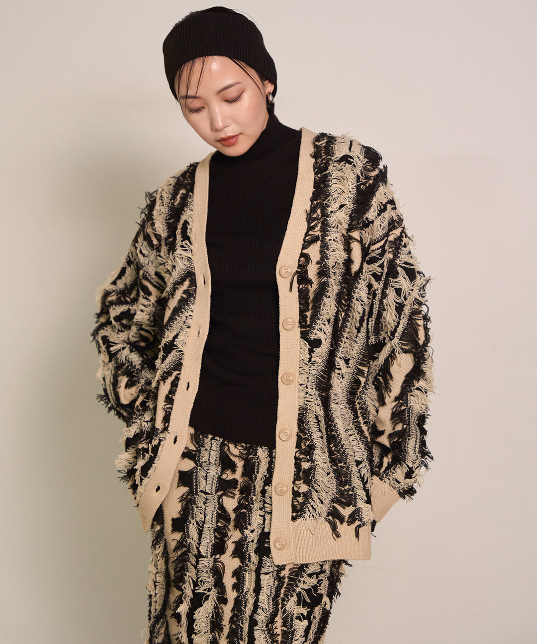 [SET]Pattern Fringe Knit CD+Pattern Fringe Knit Skirt