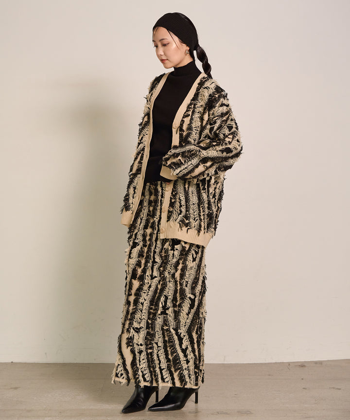 (eliuu)Pattern Fringe Knit Skirt