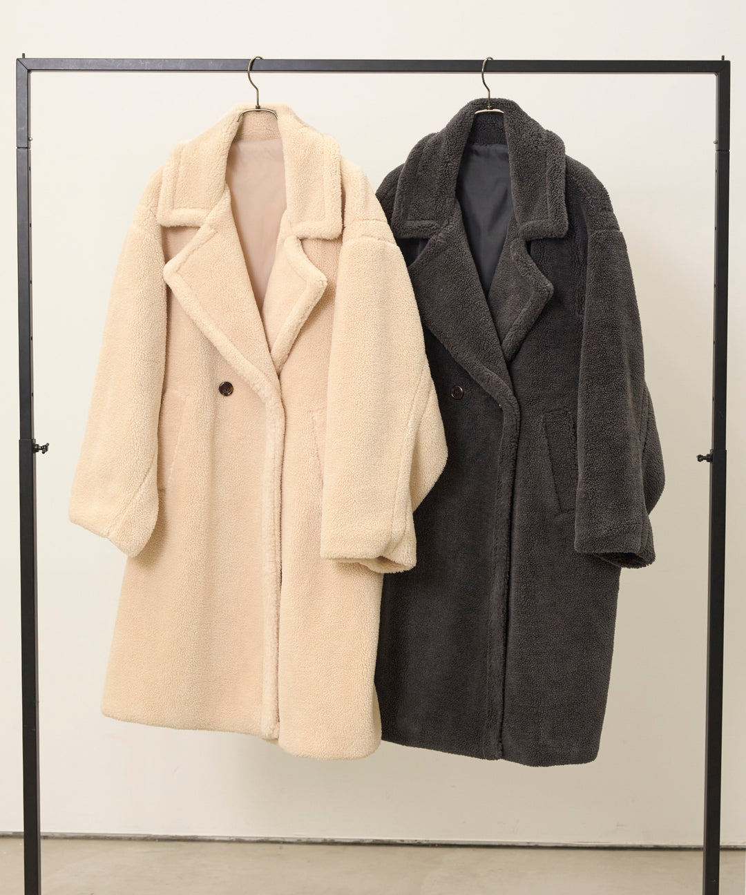 [SET]Puffy  Boa Coat+Shape Flare Knit Onepiece
