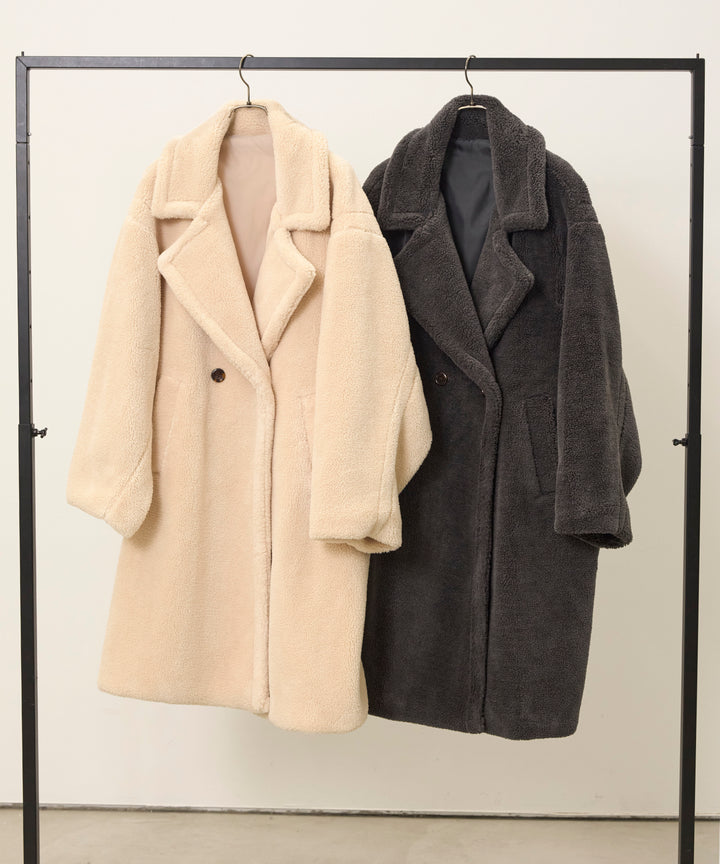 [SET]Puffy  Boa Coat+Shape Flare Knit Onepiece