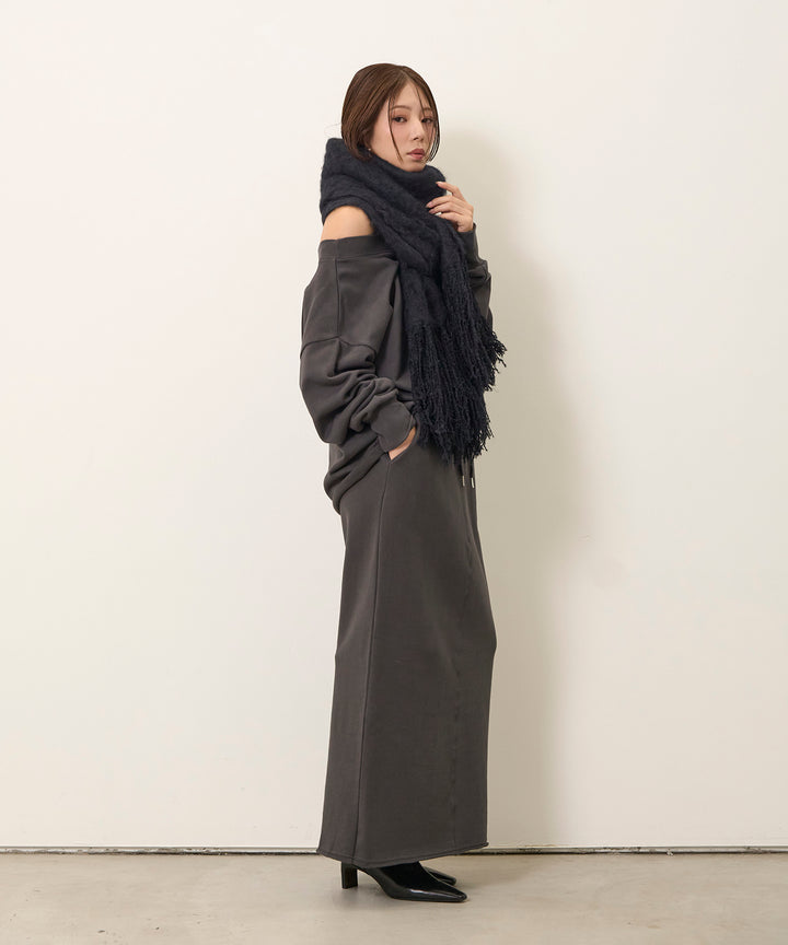 [SET]Off Shoulder Sweat Top+Sweat Straight Skirt