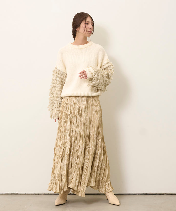 [SET]Loop Mix P/O Knit+Random Pleat Gloss SK