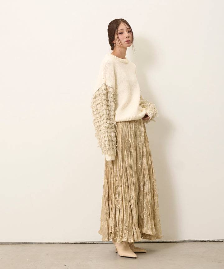 [SET]Loop Mix P/O Knit+Random Pleat Gloss SK