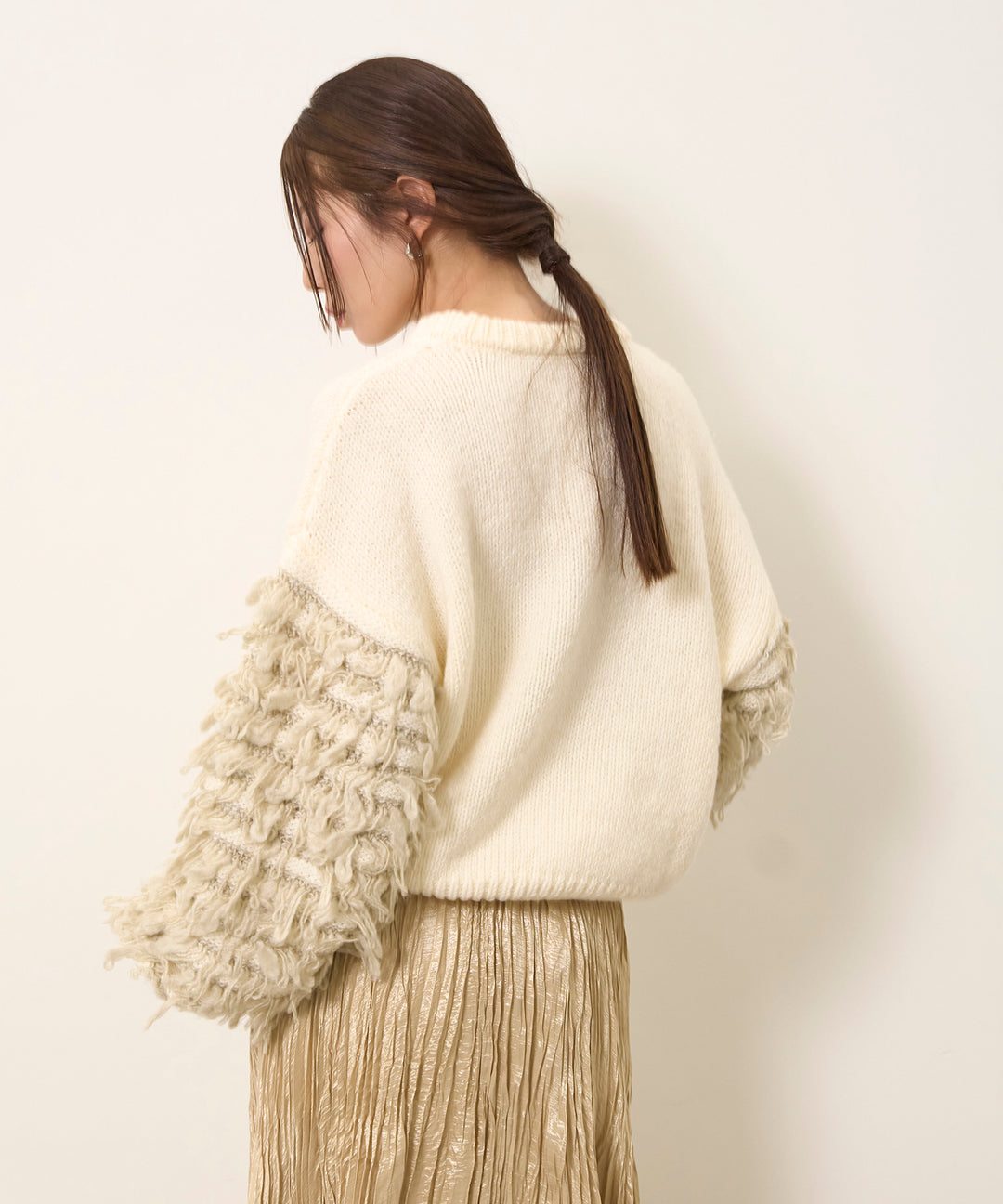 [SET]Loop Mix P/O Knit+Random Pleat Gloss SK