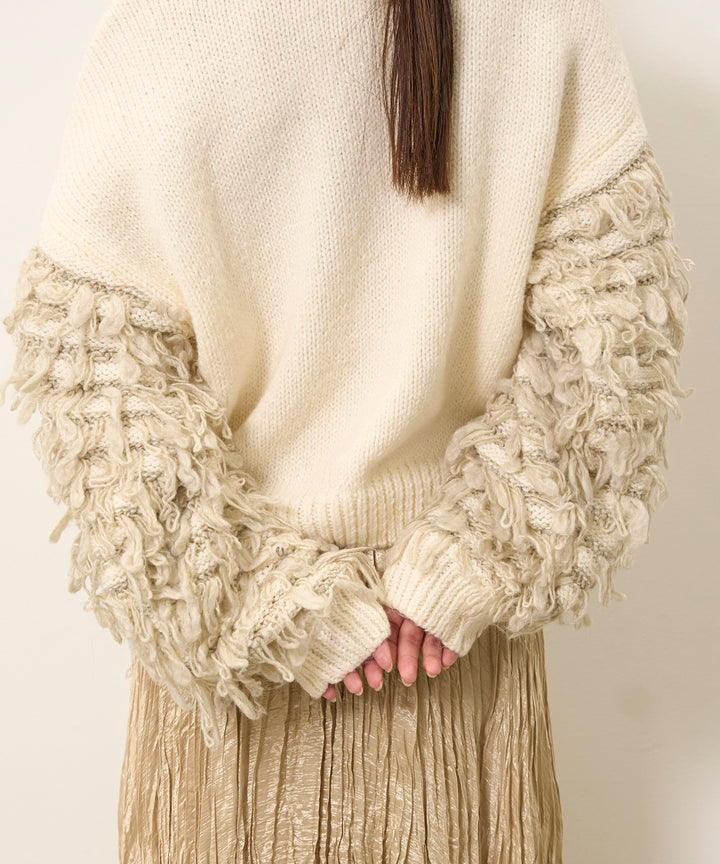 [SET]Loop Mix P/O Knit+Random Pleat Gloss SK