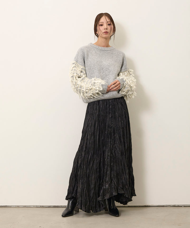 [SET]Loop Mix P/O Knit+Random Pleat Gloss SK