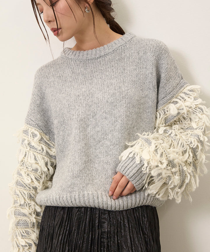 [SET]Loop Mix P/O Knit+Random Pleat Gloss SK