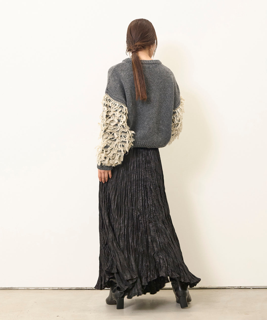 [SET]Loop Mix P/O Knit+Random Pleat Gloss SK