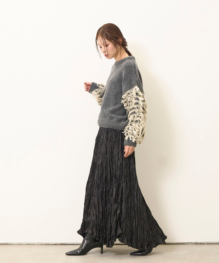 [SET]Loop Mix P/O Knit+Random Pleat Gloss SK