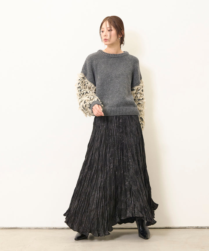 [SET]Loop Mix P/O Knit+Random Pleat Gloss SK