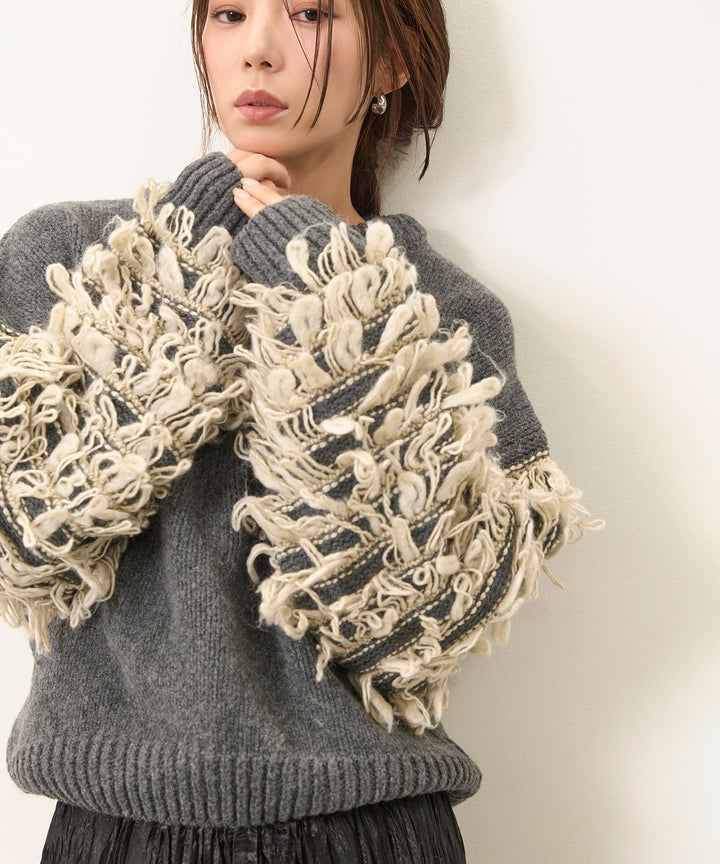 [SET]Loop Mix P/O Knit+Random Pleat Gloss SK