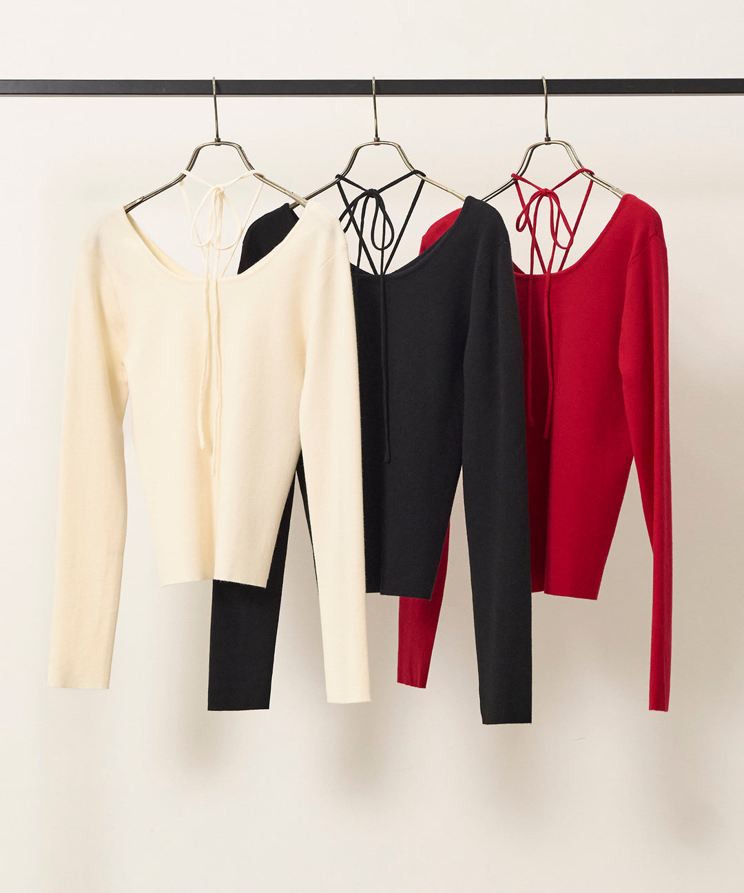 [SET]Smooth Soft Choker 2way Knit Top+Pinstripe Wide Tuck Slacks