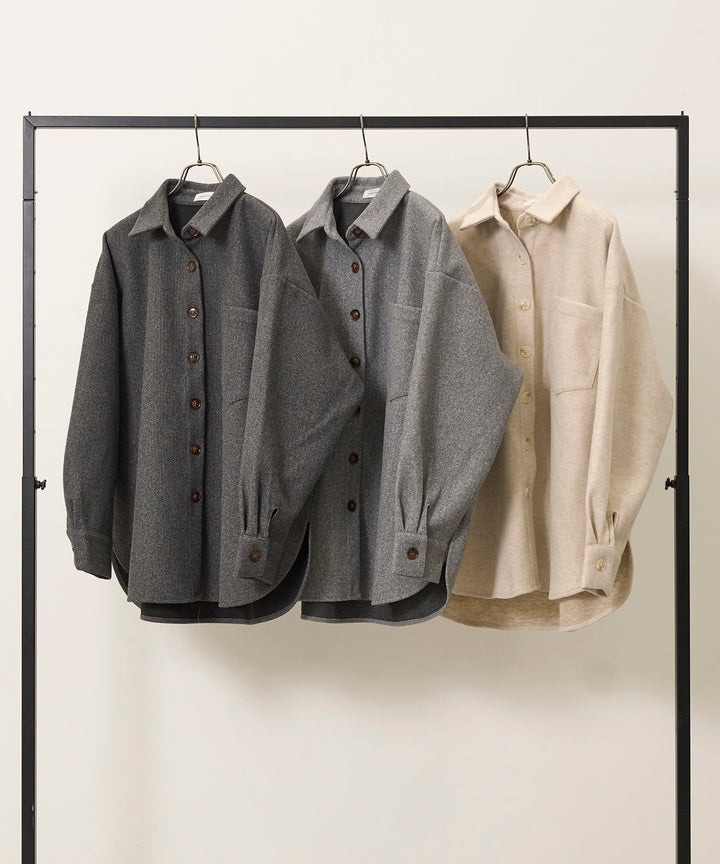 [SET]Wool Like Wide Shirt JK+Wool Like Tuck Trousers