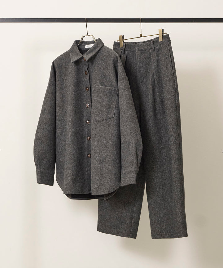 [SET]Wool Like Wide Shirt JK+Wool Like Tuck Trousers