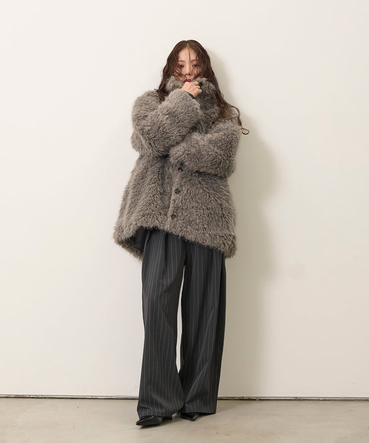 (eliuu)Pinstripe Wide Tuck Slacks