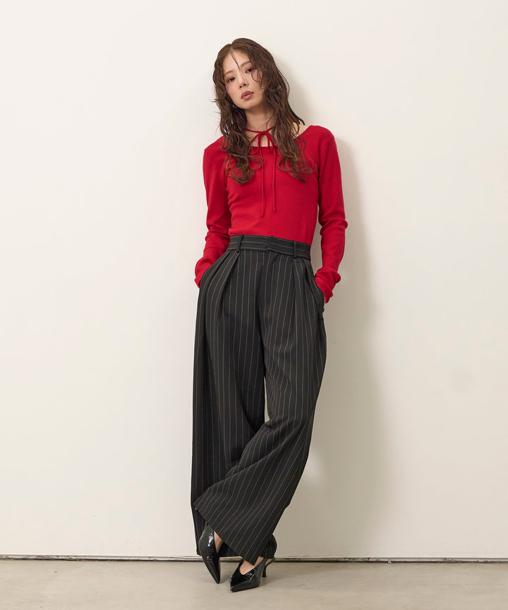 (eliuu)Smooth Soft Choker 2way Knit Top