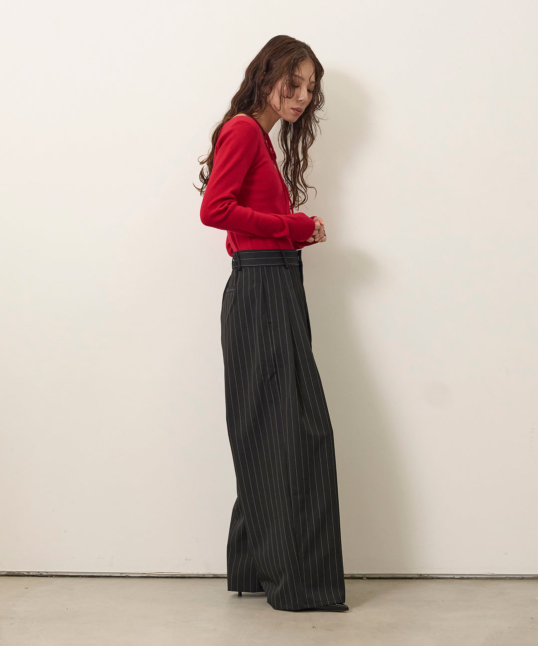 (eliuu)Smooth Soft Choker 2way Knit Top