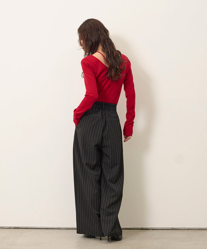 (eliuu)Smooth Soft Choker 2way Knit Top