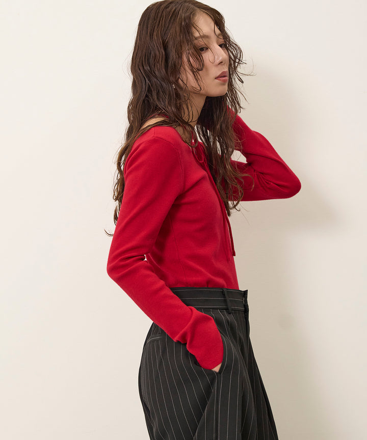 (eliuu)Smooth Soft Choker 2way Knit Top