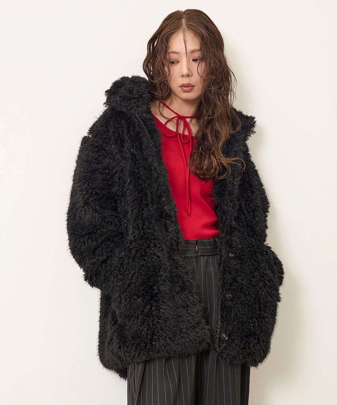 (eliuu)Smooth Soft Choker 2way Knit Top