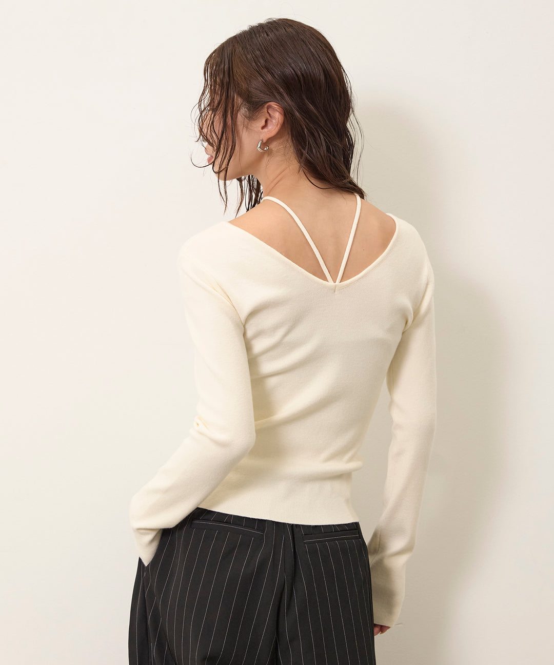 (eliuu)Smooth Soft Choker 2way Knit Top