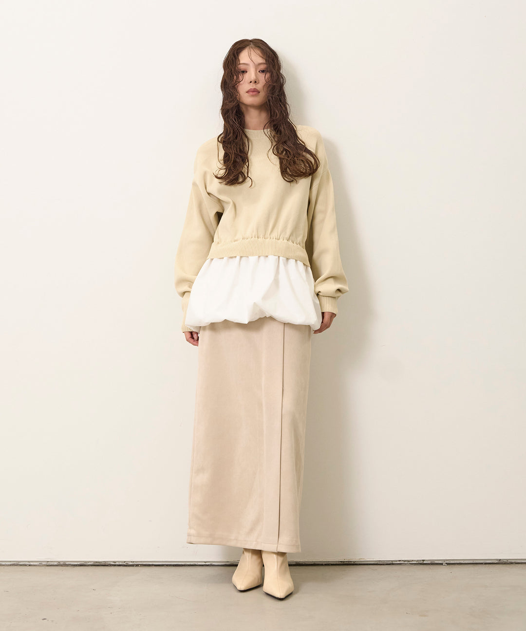 (eliuu)Balloon Texture Combi Knit