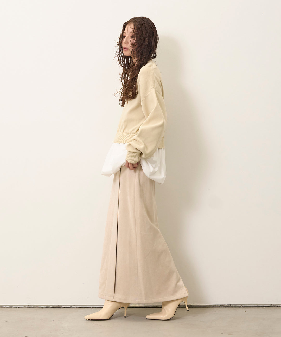 (eliuu)Balloon Texture Combi Knit